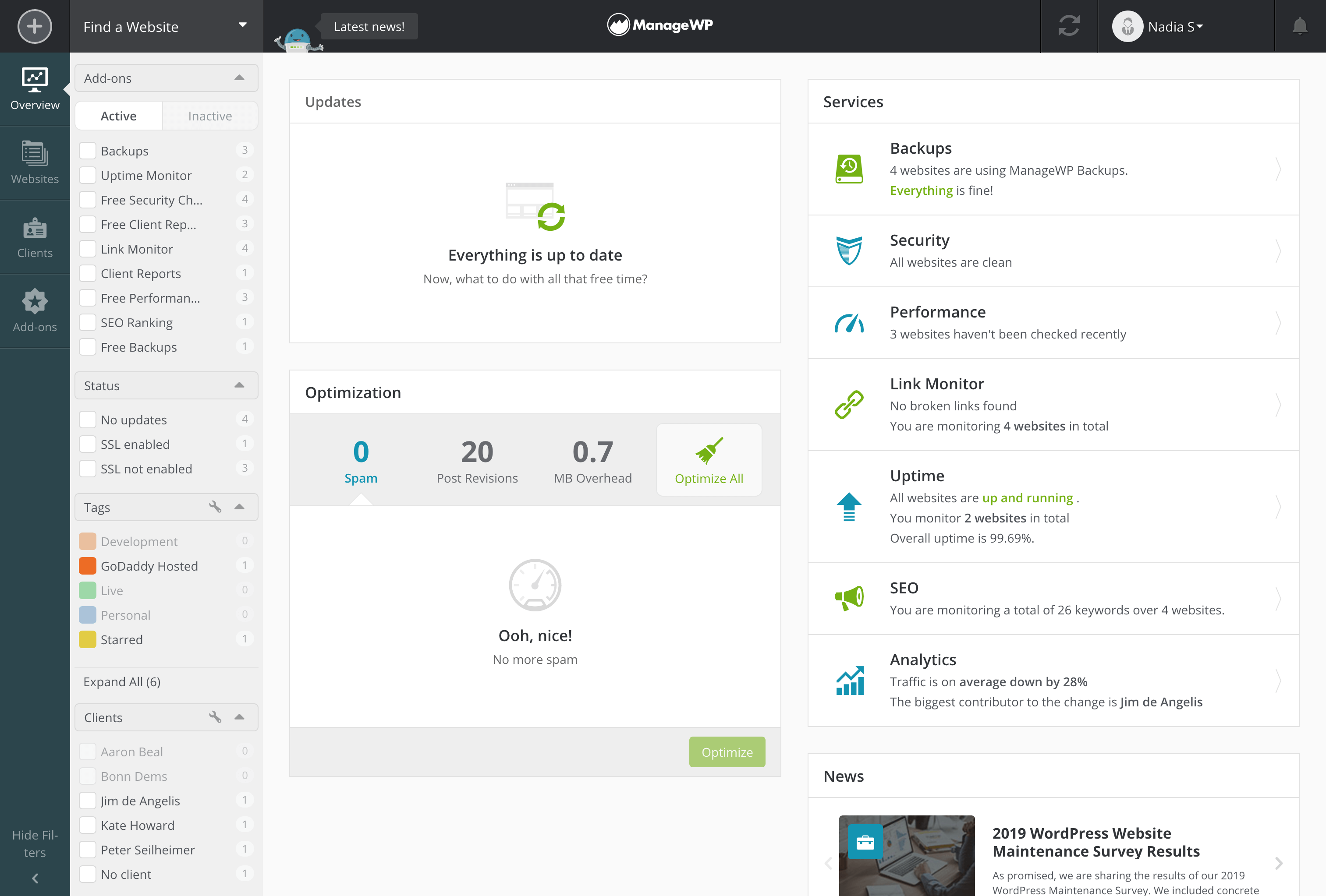 Tools I Use To Run A Design Business ManageWP Dashboard